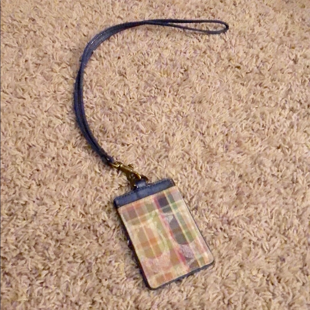Coach plaid ID wallet lanyard key holder